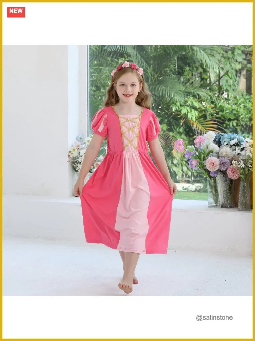Girls Medieval Renaissance Princess Costume Dress with Headband